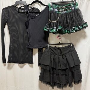 2 top 2 skirt bundle Hot Topic, Body Rage Intimates, Studio F Small